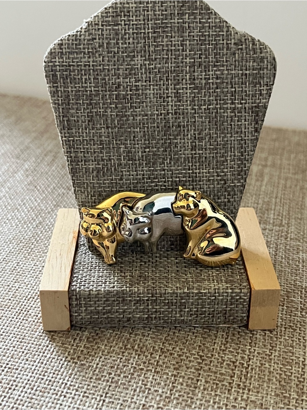 Gold & Silver pig  Trio Brooch Pin
